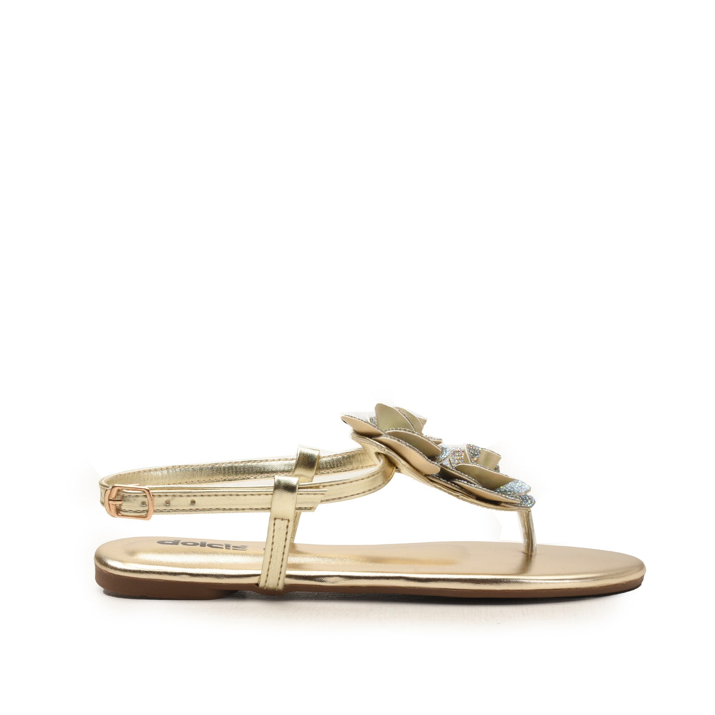 Gold Flower T-Strap Flats Slippers | 225H-X