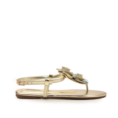 Gold Flower T-Strap Flats Slippers | 225H-X