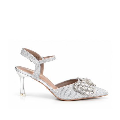 Silver Floral Petal Block‑Heel | 440P-S