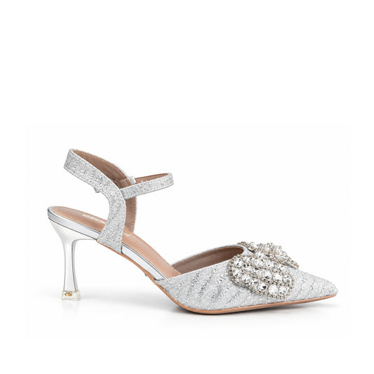 Silver Floral Petal Block‑Heel | 440P-S