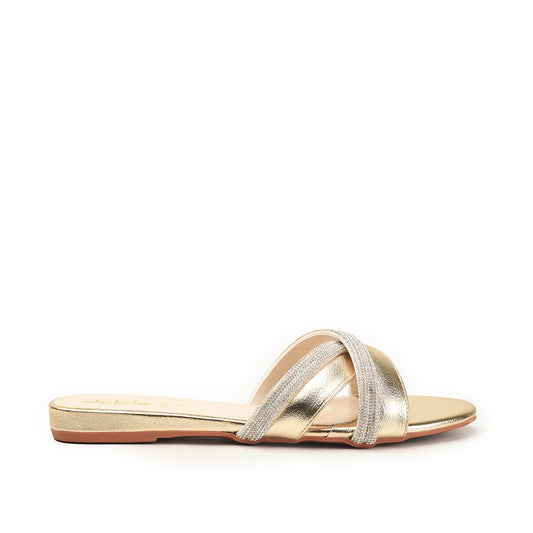 Golden Flats with Sparkling Straps Slippers | 516M-X