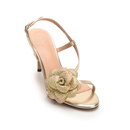Glamorous Gold Floral Embellished Heels | 296G-X Dolcis