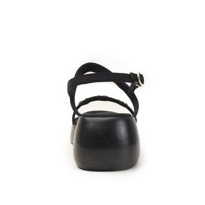 Black Buckle-Strap Sandals with Cushioned Sole Flat | 230H-C
