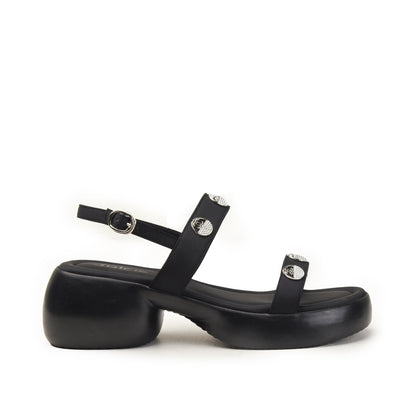 Black Buckle-Strap Sandals with Cushioned Sole Flat | 230H-C