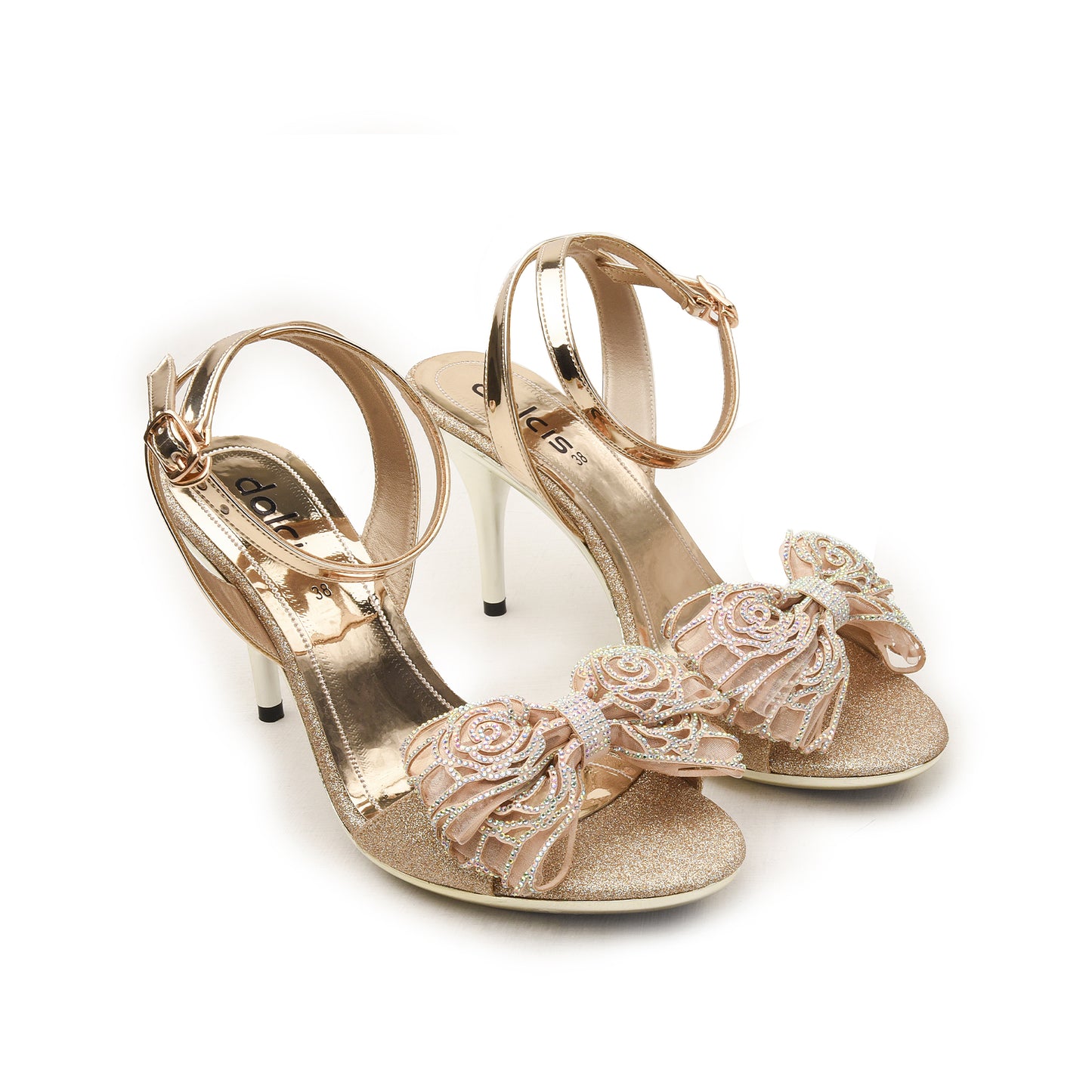 Gold Glitter Heels with 3D Flower | 216H-X