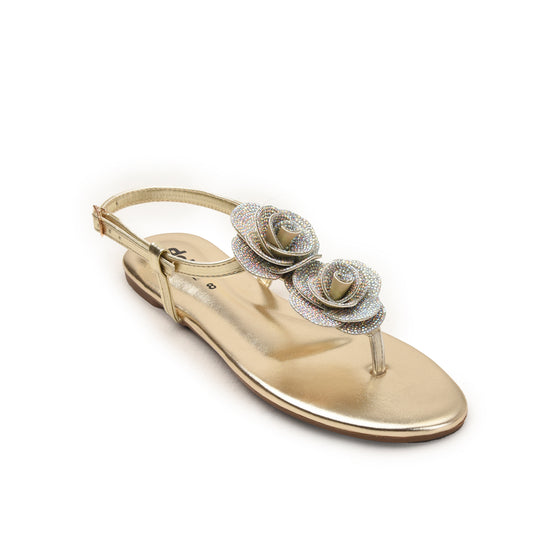 Gold Flower T-Strap Flats Slippers | 225H-X