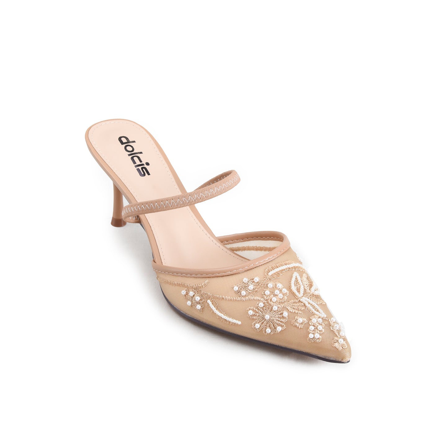 Beige Mesh Accent Pointed Court Heels | 436P-F