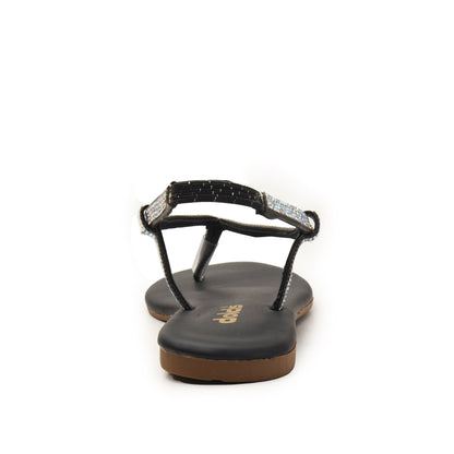 Black Rhinestone Flat Sandals Slippers | 221H-C