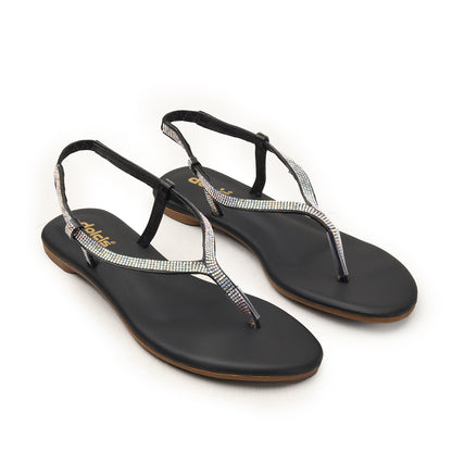 Black Rhinestone Flat Sandals Slippers | 221H-C