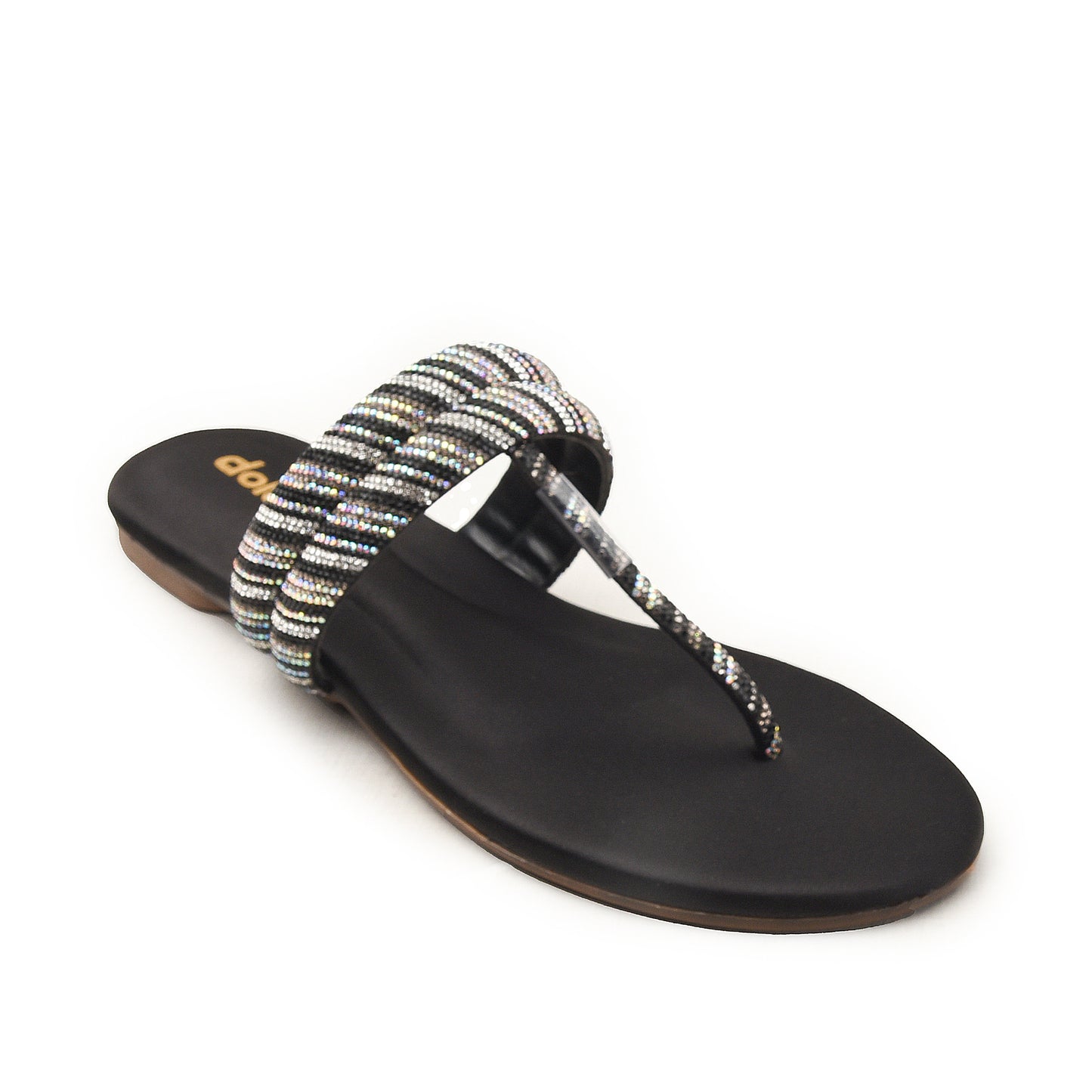 Black Beaded Flat Sandals for Women Slippers | 782R-C