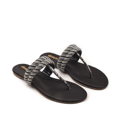 Black Beaded Flat Sandals for Women Slippers | 782R-C