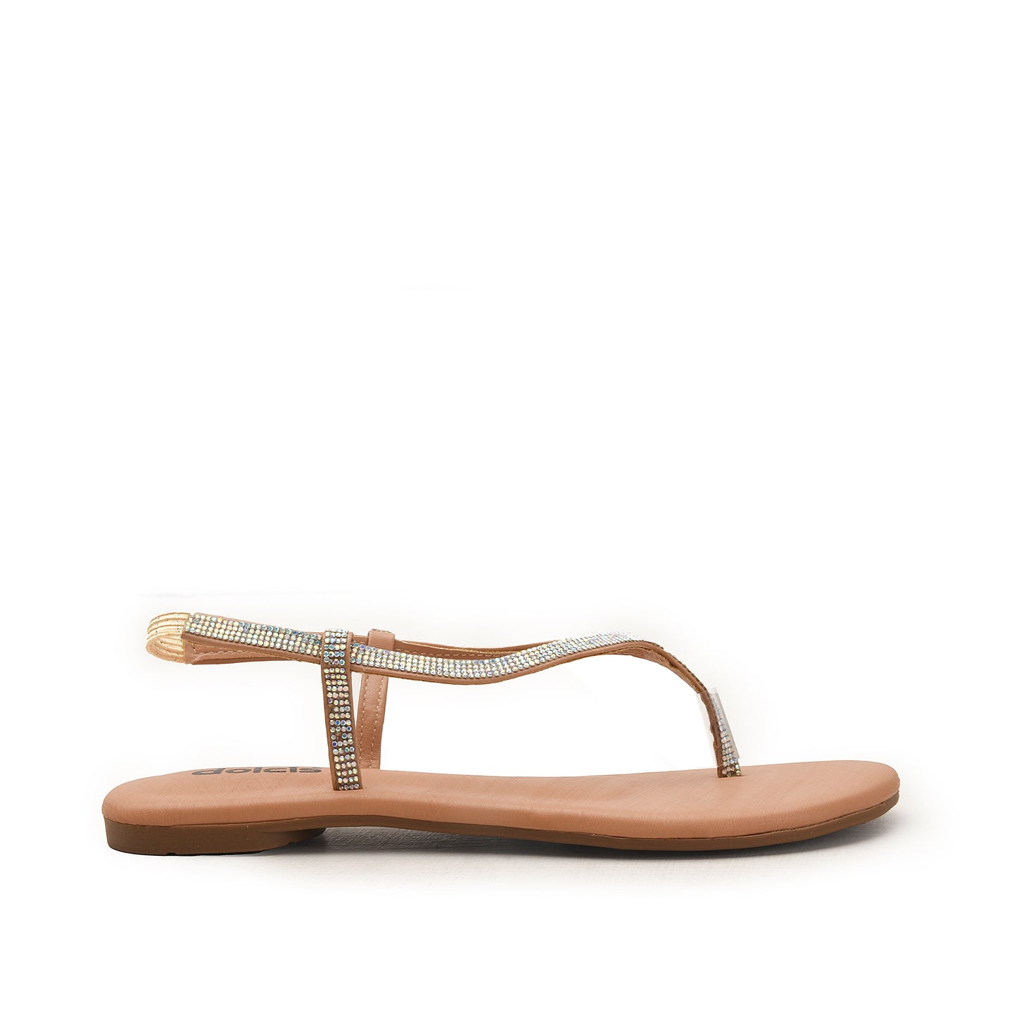 Nude T-Strap Flats with Rhinestones Slippers | 221H-F