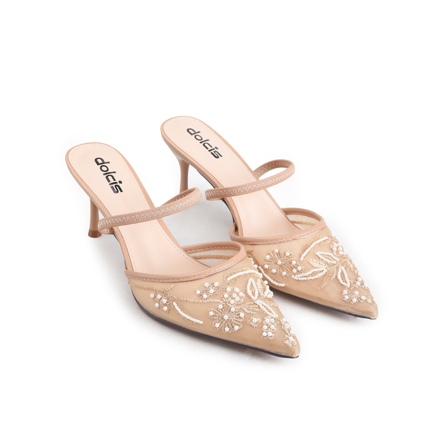 Beige Mesh Accent Pointed Court Heels | 436P-F