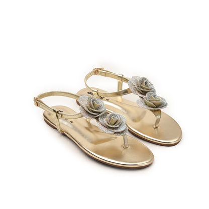 Gold Flower T-Strap Flats Slippers | 225H-X