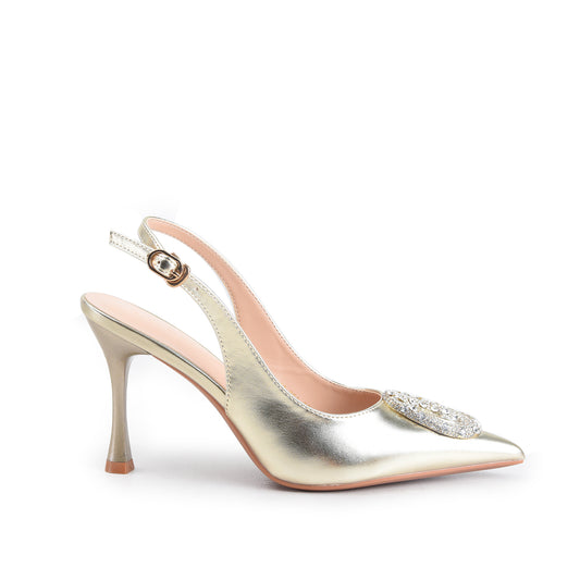 Golden Crystal Embellished Slingback Heels | 421P-X