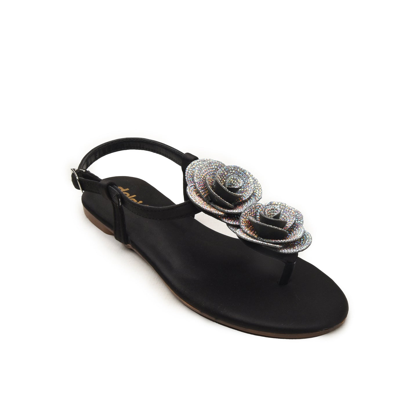 Black Floral Strap Flats for Women Slippers | 225H-C