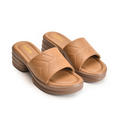 Beige Quilted Slide-On Platform Flats | 504M-BI Dolcis