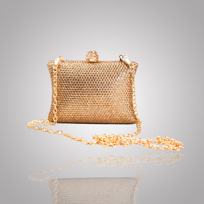Elegant Golden  Rectangular Swarovski Clutch  | C1434-X