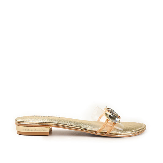 Gold Flats with Clear Strap & Gem Slippers| 517M-X
