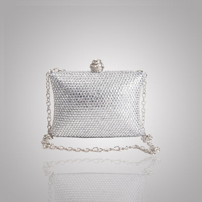 Elegant Silver  Rectangular Swarovski Clutch | C1341-S