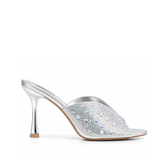 Silver Crystal Pencil Heel Sandals | 514N-S
