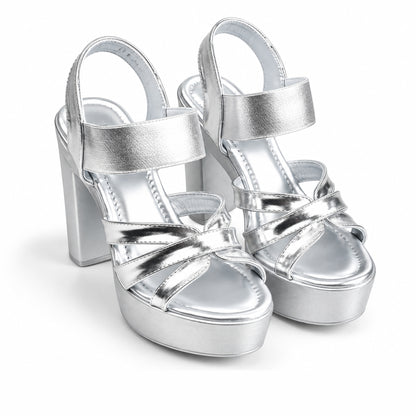 Silver Crystal Ankle Strap Block Heels | 274H-S