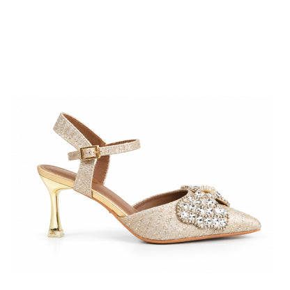 Golden Floral Petal Block‑Heel | 440P-X