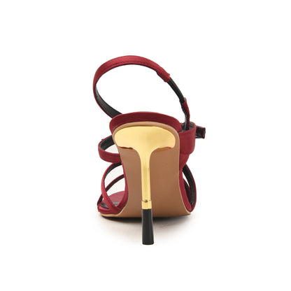 Red Strappy Heels with Gold Pin Heel | 227H-M