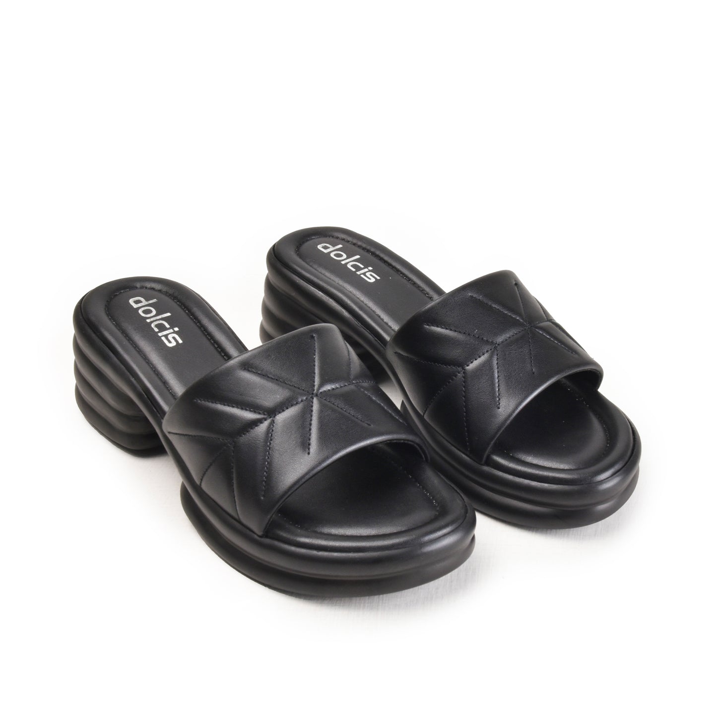 Black Quilted Slide-On Platform Flats | 504M-C Dolcis