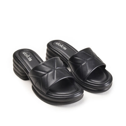 Black Quilted Slide-On Platform Flats | 504M-C Dolcis