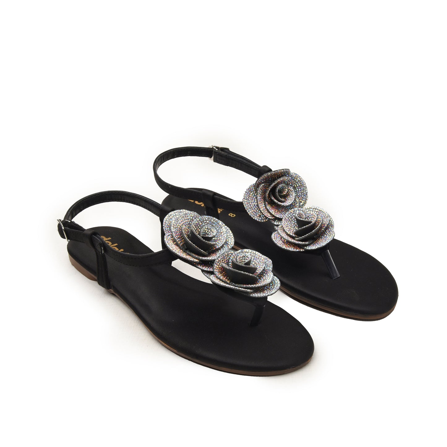 Black Floral Strap Flats for Women Slippers | 225H-C