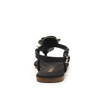 Black Floral Strap Flats for Women Slippers | 225H-C