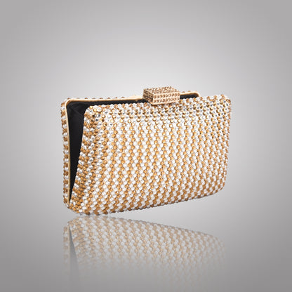 Premium Golden +Silver  Rectangular Swarovski Clutch | C1341-XT