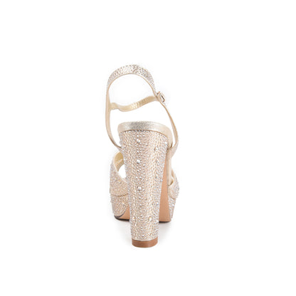 Golden Embellished Party Block Heels | 259H-X