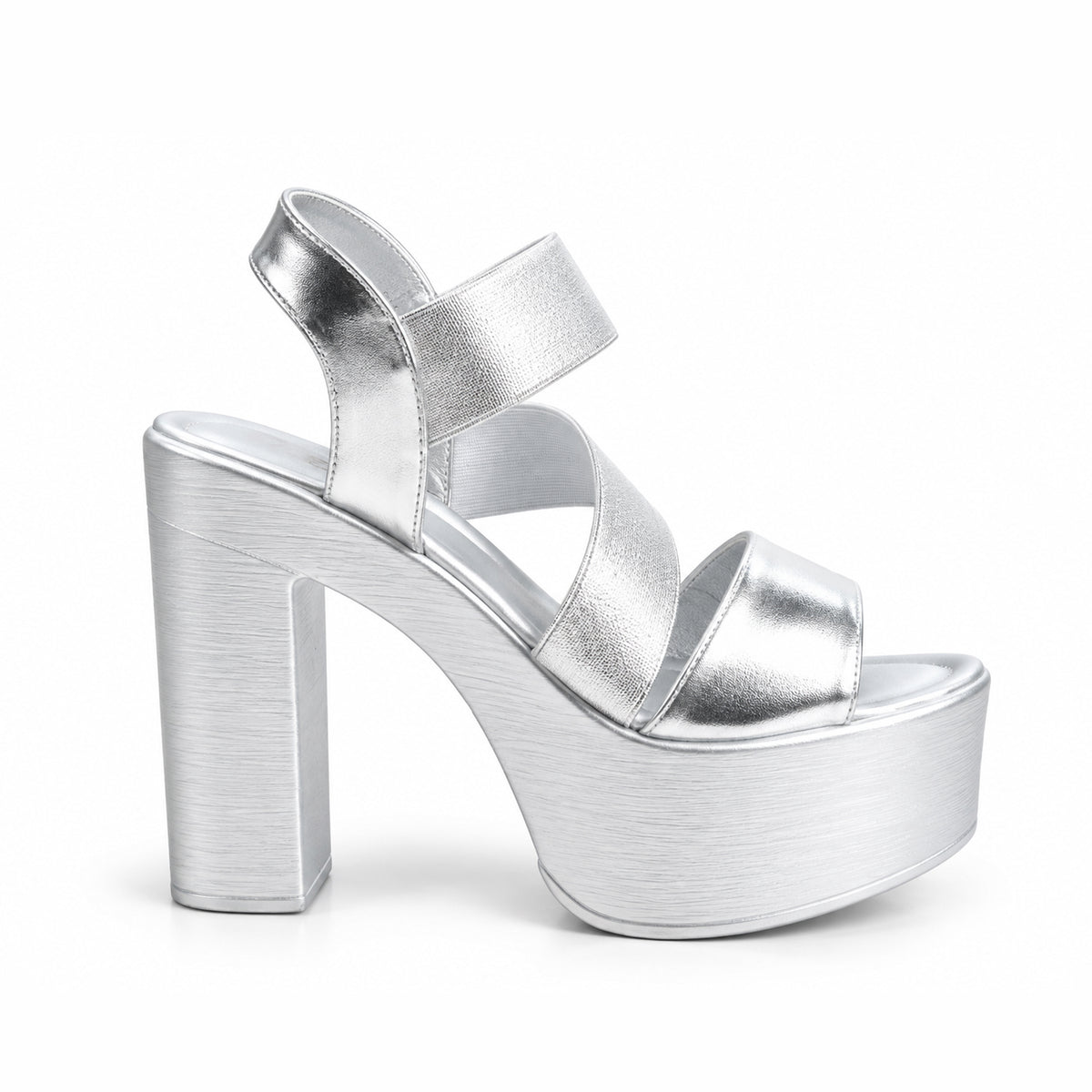 Silver Crystal Ankle Strap Block Heels | 279H-S