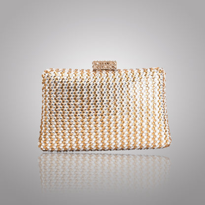 Premium Golden +Silver  Rectangular Swarovski Clutch | C1341-XT