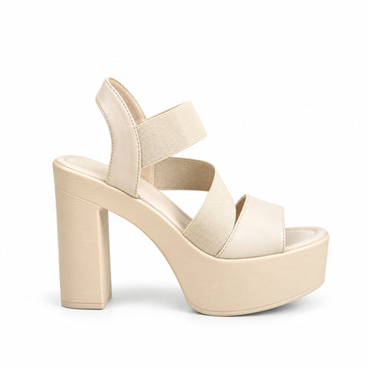 Beige Crystal Ankle Strap Block Heels | 279H-F