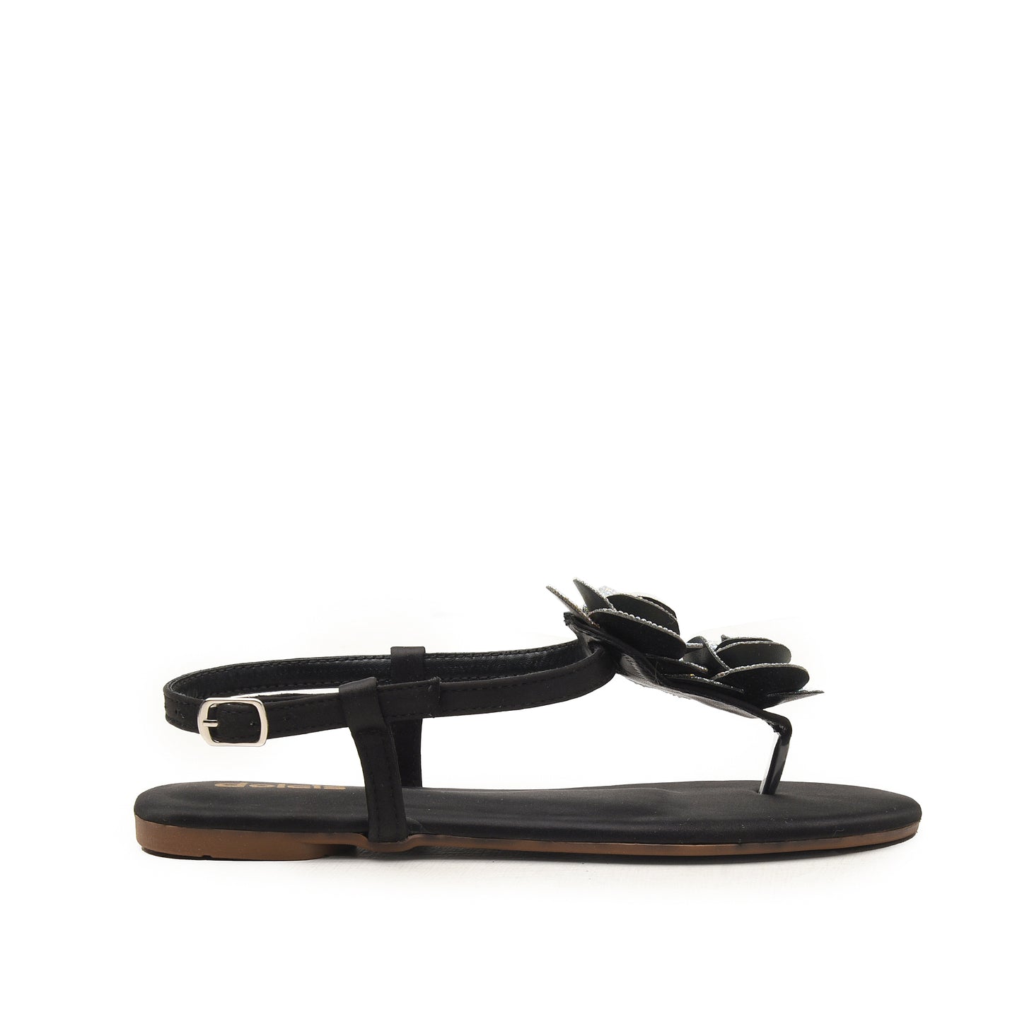 Black Floral Strap Flats for Women Slippers | 225H-C