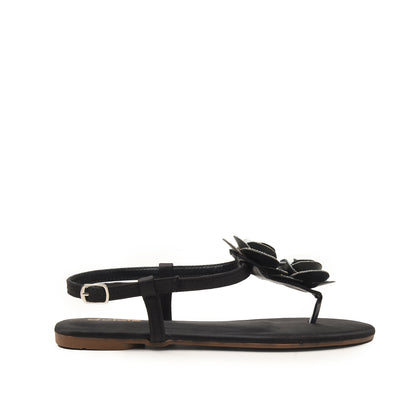 Black Floral Strap Flats for Women Slippers | 225H-C