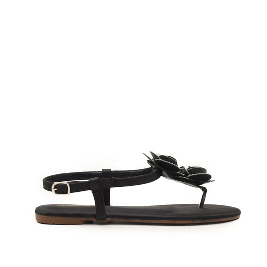 Black Floral Strap Flats for Women Slippers | 225H-C