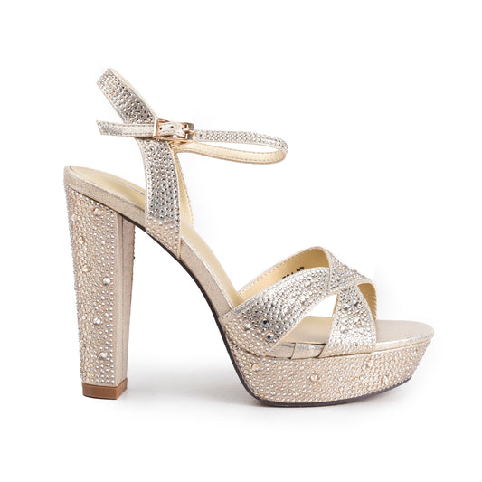 Golden Embellished Party Block Heels | 259H-X