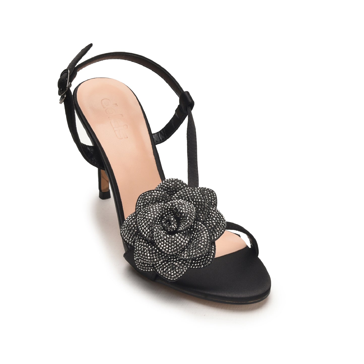 Elegant Black Floral Embellished Heels | 296G-C Dolcis