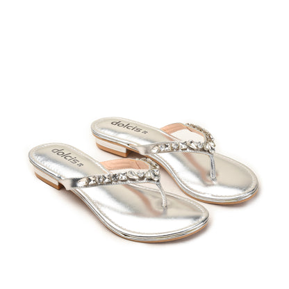 Silver Embellished Flat Sandals for Women Slippers | 783R-S