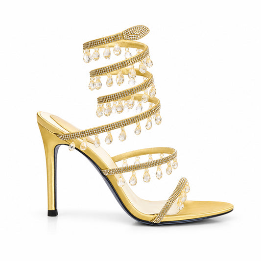 Golden Crystal Strap Party Heels |269H-X