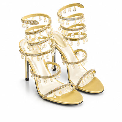 Golden Crystal Strap Party Heels |269H-X