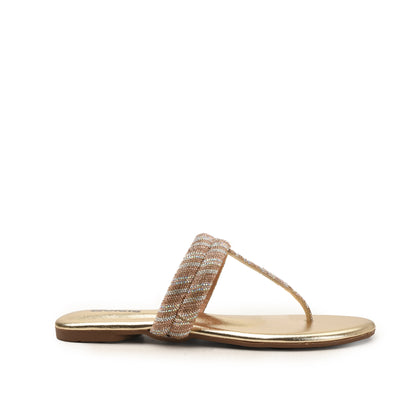 Golden Beaded Flat Sandals for Women Slippers | 782R-X