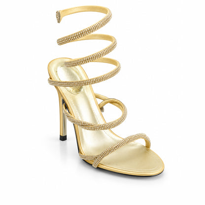 Golden Crystal Strap Party Heels |270H-C
