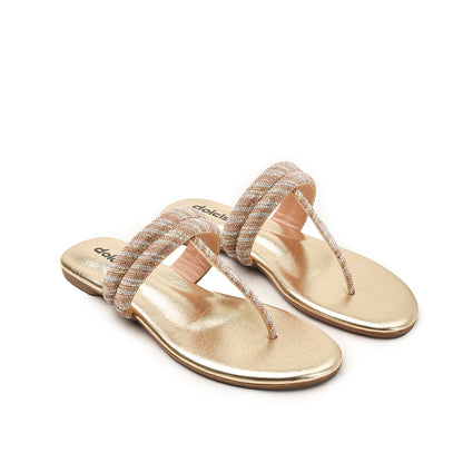 Golden Beaded Flat Sandals for Women Slippers | 782R-X