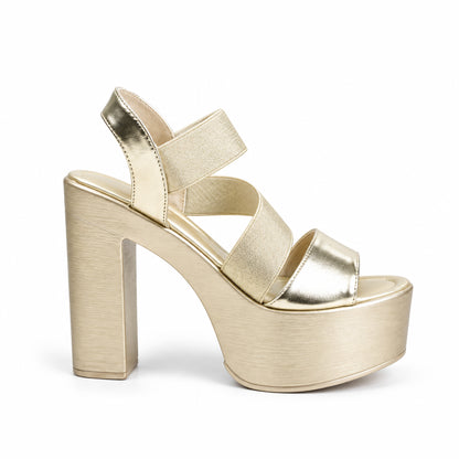 Golden Crystal Ankle Strap Block Heels | 279H-X