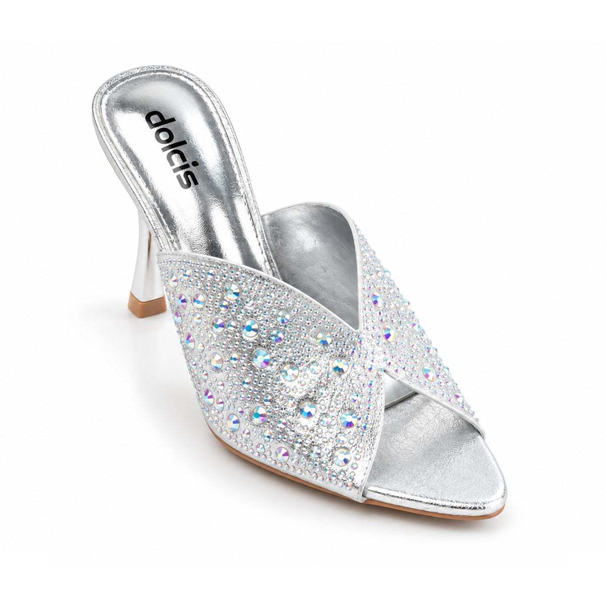 Silver Crystal Pencil Heel Sandals | 514N-S